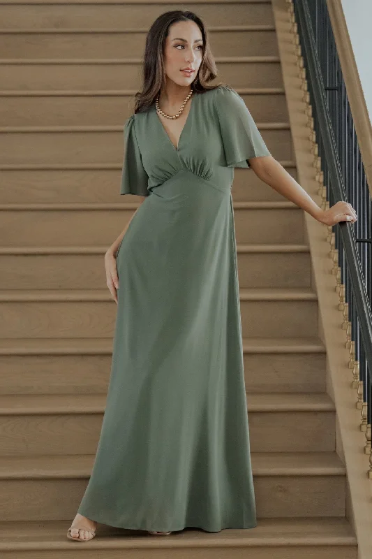 Esti Maxi Dress | Dark Sage Fashionable Maxi Dress with Fringe