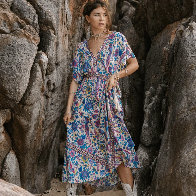 Floral Love Birds Maxi Dress Chic Button-Up Maxi Dress