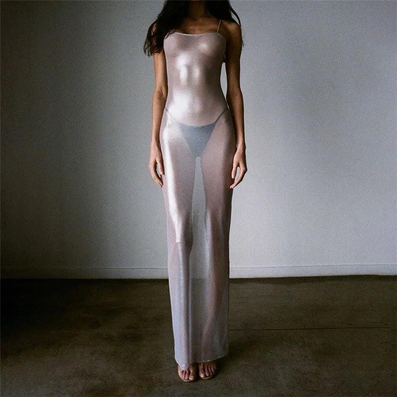 Focused On Me Sheer Metallic Maxi Dress Comfortable Plunging Neckline Maxi Dress