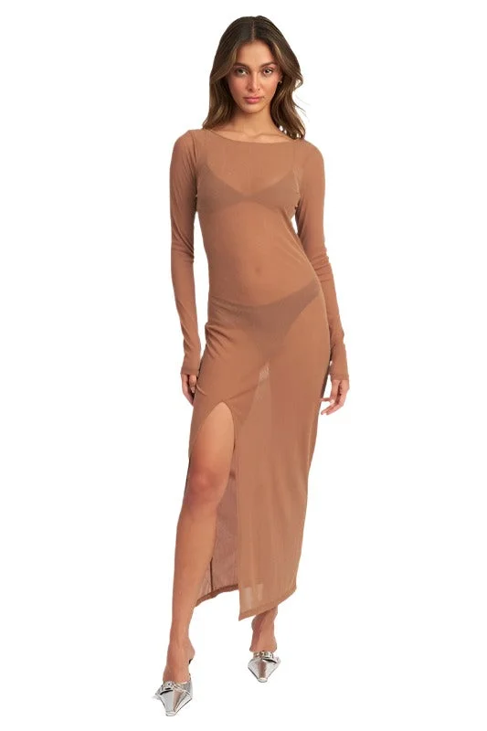 Glitter Mesh Sheer Maxi Dress Cover Up Elegant Pleated Maxi Dress