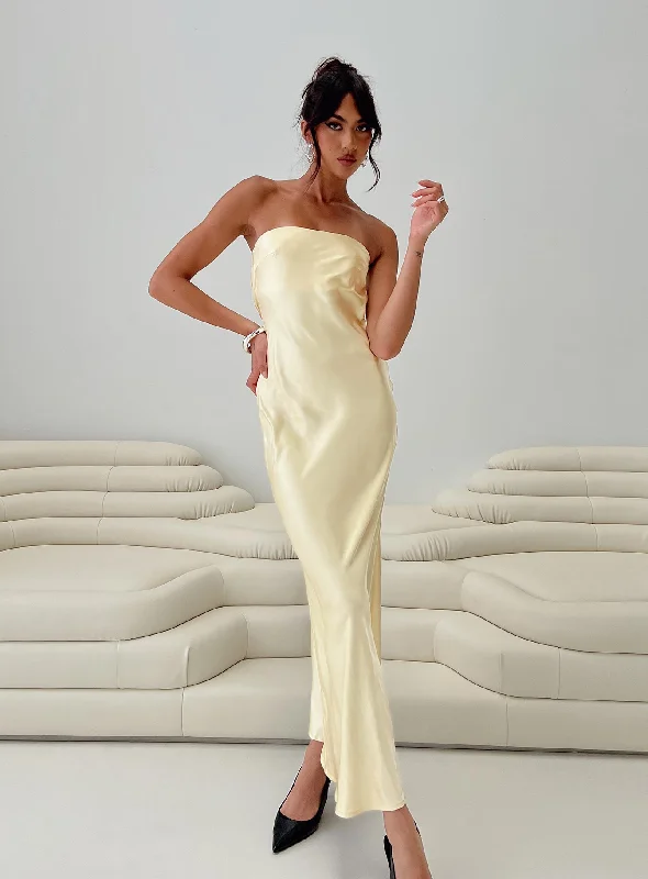 Haley Maxi Dress Yellow Elegant Lace-Up Maxi Dress