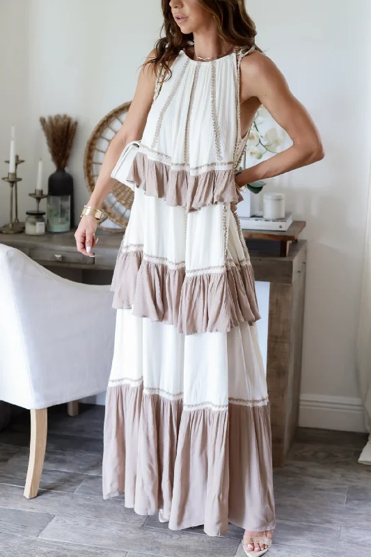 Kailani Maxi Dress - Taupe Elegant Maxi Dress with Slit