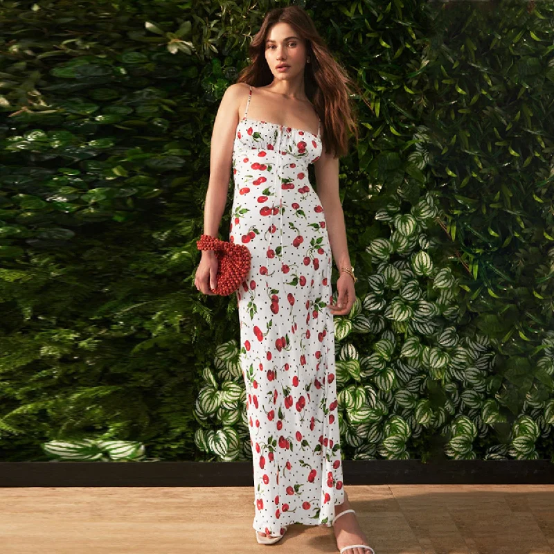 Kynslee Cherry Print Maxi Dress Comfortable T-Shirt Maxi Dress