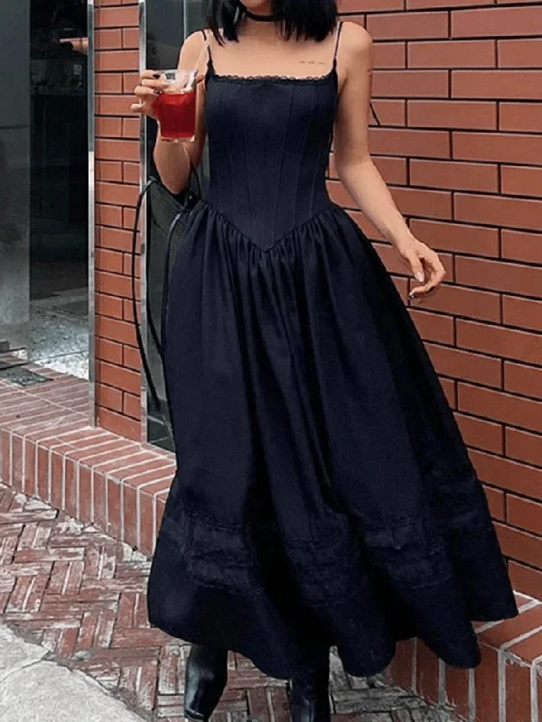 Lace Up Corset Black Maxi Dress Fashionable Printed Maxi Dress