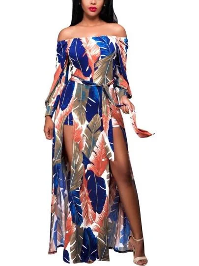 Lace Up Women's Maxi Dress Trendy Floral Print Maxi Dress