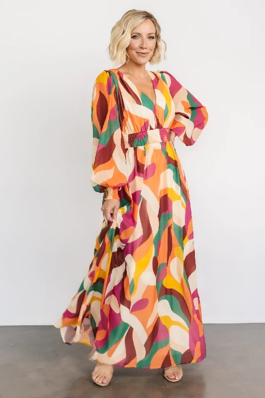 Lawson Maxi Dress | Green Multi Chic Off-Shoulder Maxi Dress