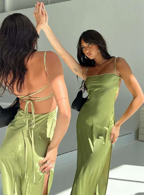 Leyana Maxi Dress Green Comfortable Satin Maxi Dress