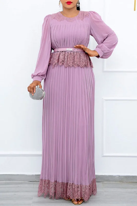 Elegant Lace Hem Pleated Maxi Dress Stylish Button-Up Maxi Dress