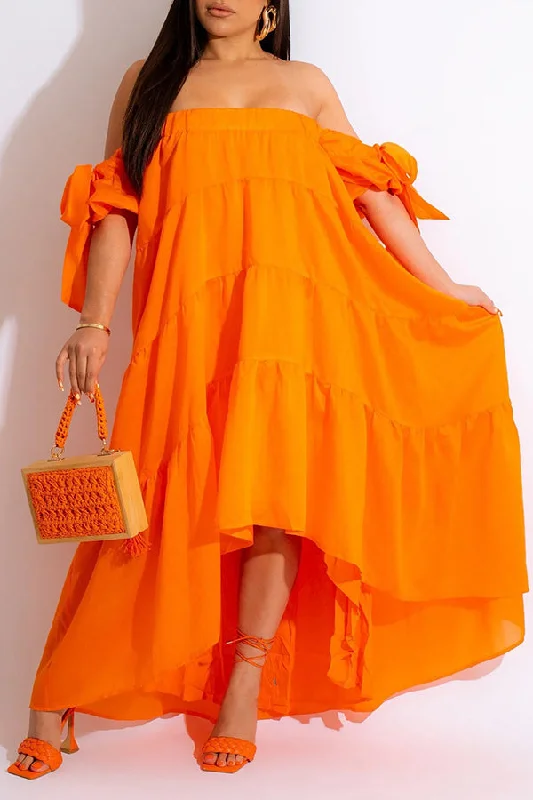 Off Shoulder Ruffled High Low Hem Maxi Dress Chic Button-Up Maxi Dress