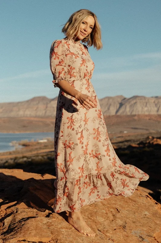 Marie Mock Neck Maxi Dress | Blush Floral Elegant Floral Maxi Dress