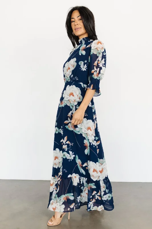 Marie Mock Neck Maxi Dress | Navy Floral Trendy A-Line Maxi Dress