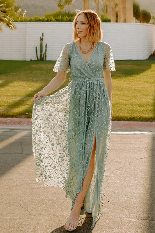 Marseille Embossed Maxi Dress | Eucalyptus Stylish A-Line Maxi Dress