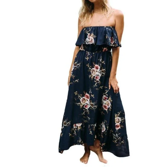 Vintage Floral Print Maxi Dress Elegant Pleated Maxi Dress