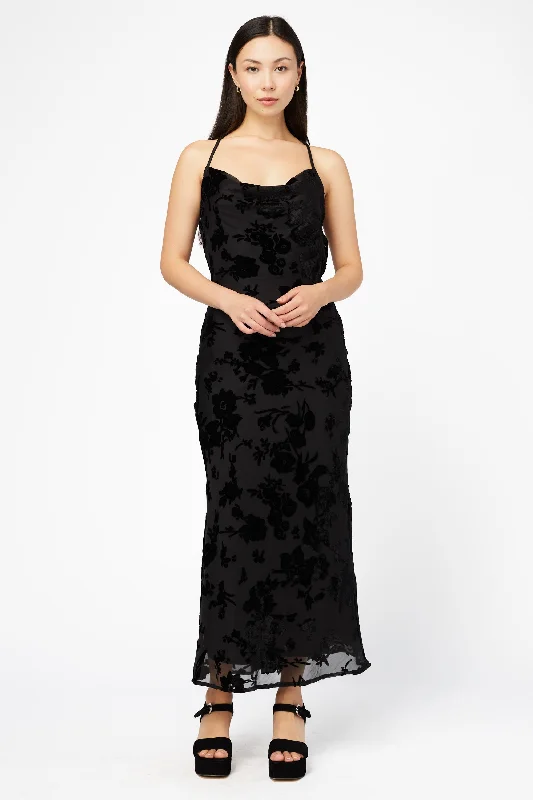 Peyton Floral Burnout Velvet Maxi Dress Classic Black Maxi Dress