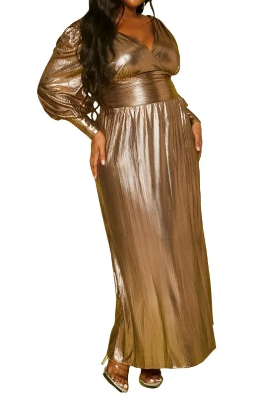 Plus Size Bronze Flare Maxi Dress Fashionable Printed Maxi Dress