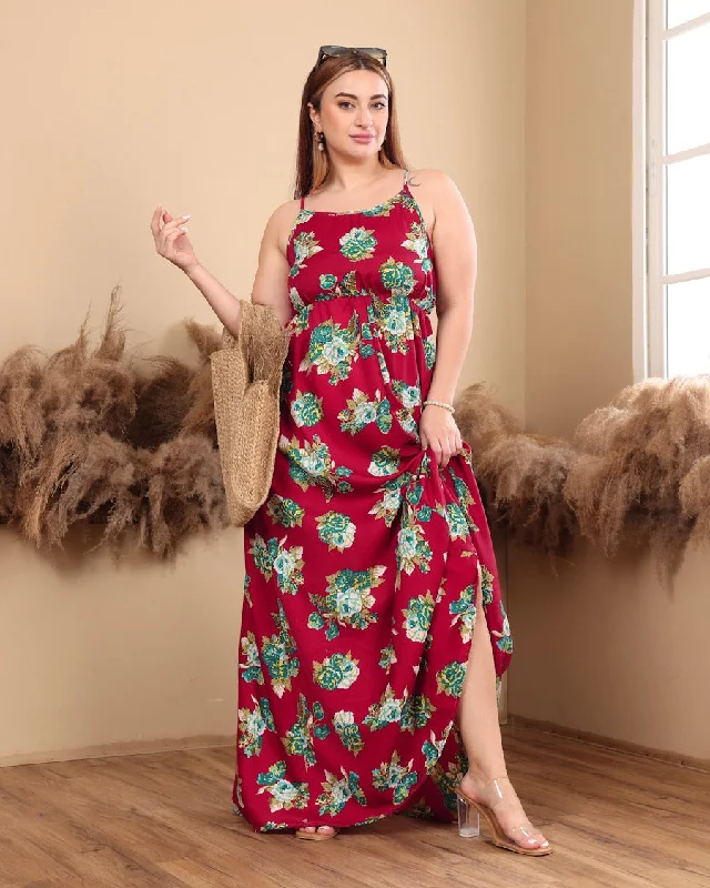 Red Bloom Maxi Dress Classic V-Neck Maxi Dress