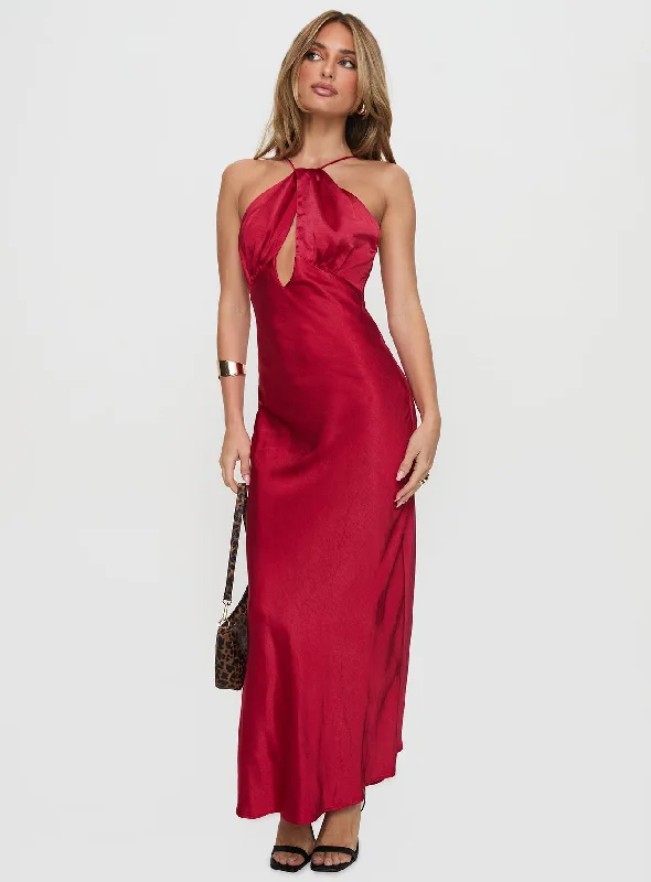 Saja Cut Out Maxi Dress Red Elegant Maxi Dress with Pockets