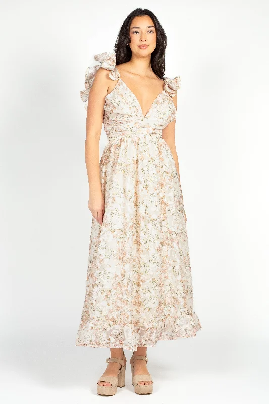 Secret Garden Backless Floral Maxi Dress Stylish V-Neck Maxi Dress