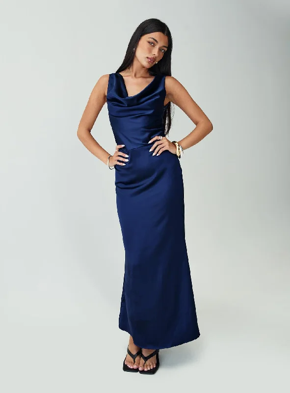 Soprano Plunge Maxi Dress Navy Cozy Spaghetti Strap Maxi Dress