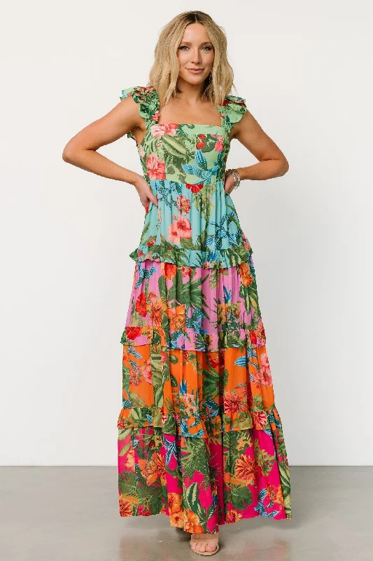 Sundara Tiered Maxi Dress | Multi Trendy Maxi Dress with Bow