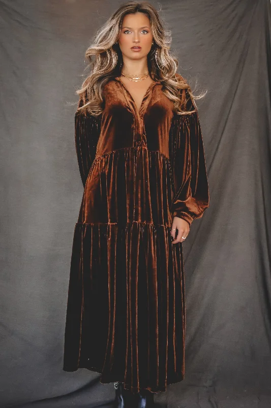 Sweet As Chocolate Velvet Maxi Dress Classic A-Line Maxi Dress