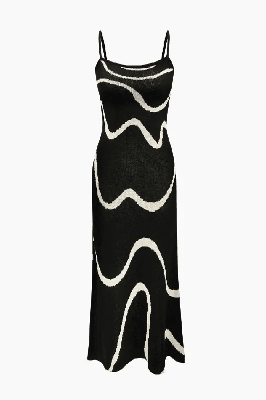 Swirl Stripe Knit Cami Maxi Dress Trendy Satin Maxi Dress