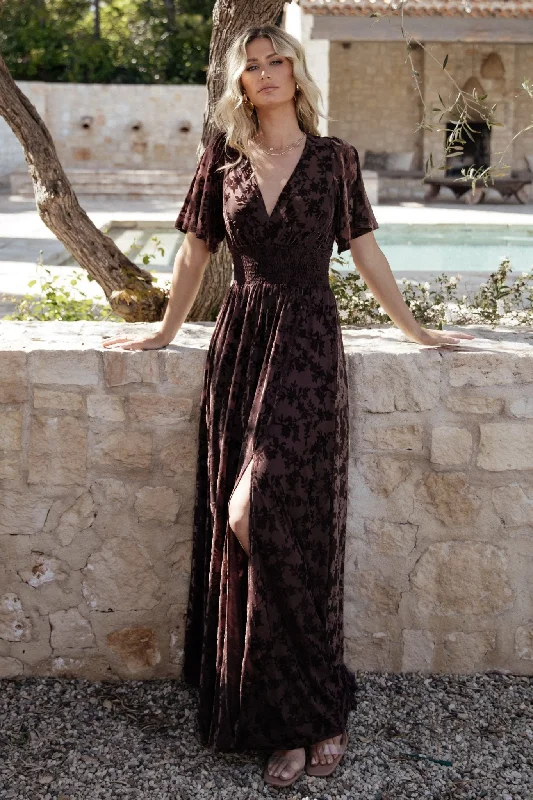 Veronica Velvet Maxi Dress | Espresso Stylish V-Neck Maxi Dress