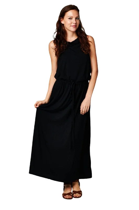 Women's Black Maxi Dress Comfortable Plunging Neckline Maxi Dress