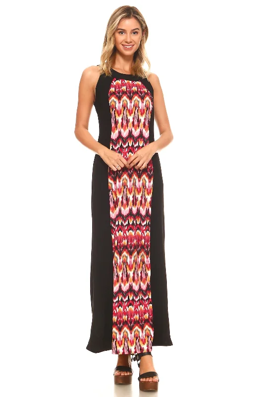 Women's Sleeveless Color Block Maxi Dress Comfortable Satin Maxi Dress