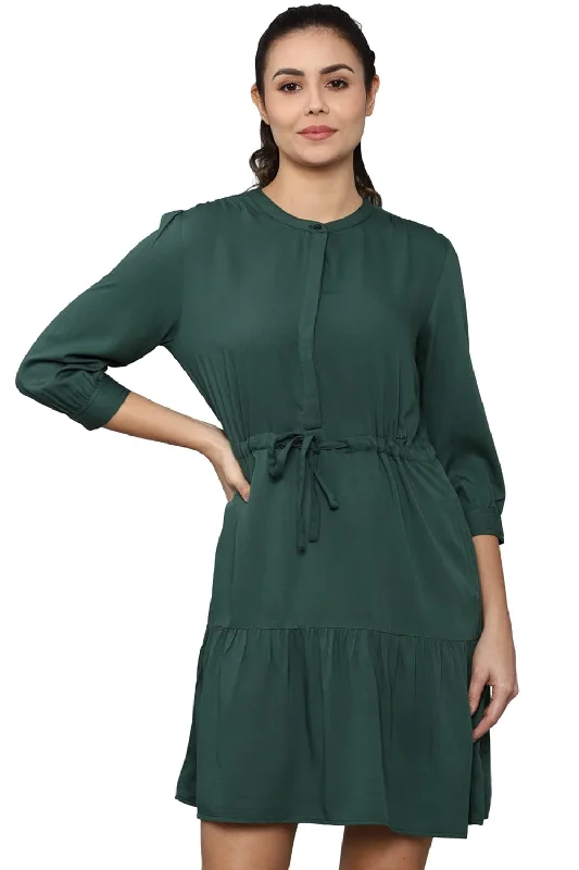 Allen Solly Women's Polyester Classic Mini Dress (Green) Comfortable Casual Mini Dress