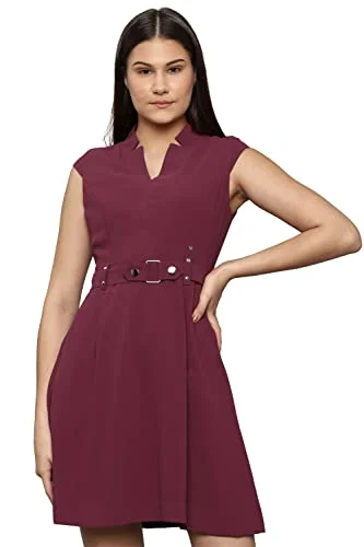 Allen Solly Women's Polyester Classic Mini Dress (Maroon) Fashionable A-Line Mini Dress