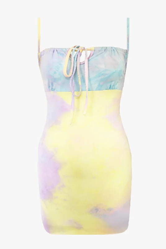 Be Cool Tie Dye Mini Dress / Pastel Casual Button-Up Mini Dress