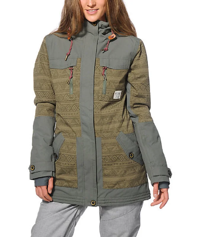 Billabong Women's Callahan Snow Jacket - Green Satin Fabric Silk Fabric Chiffon Fabric