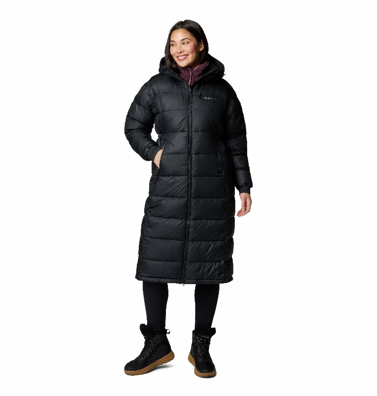 Columbia Ladies Pike Lake II Long relaxed Fit Insulated Hooded Jacket -BLACK Snapped Jacket Toggled Jacket Drawstring Jacket