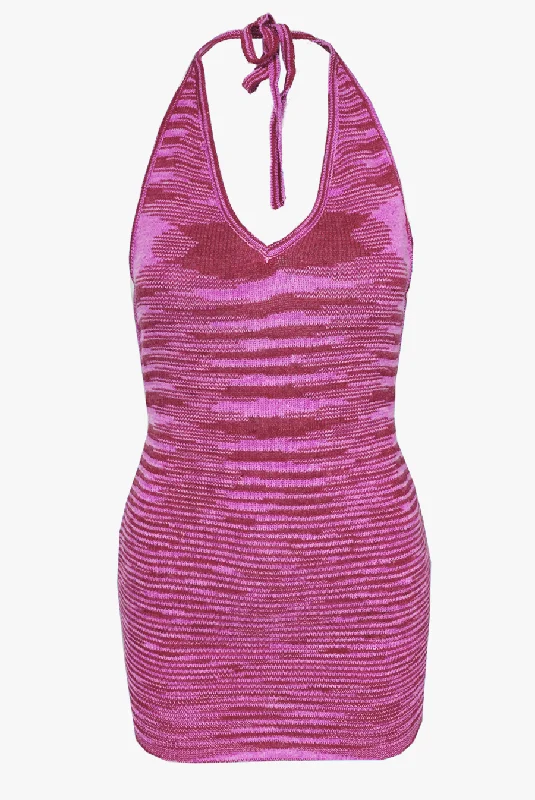 Opposites Attract Knit Mini Dress / Magenta Trendy A-Line Mini Dress