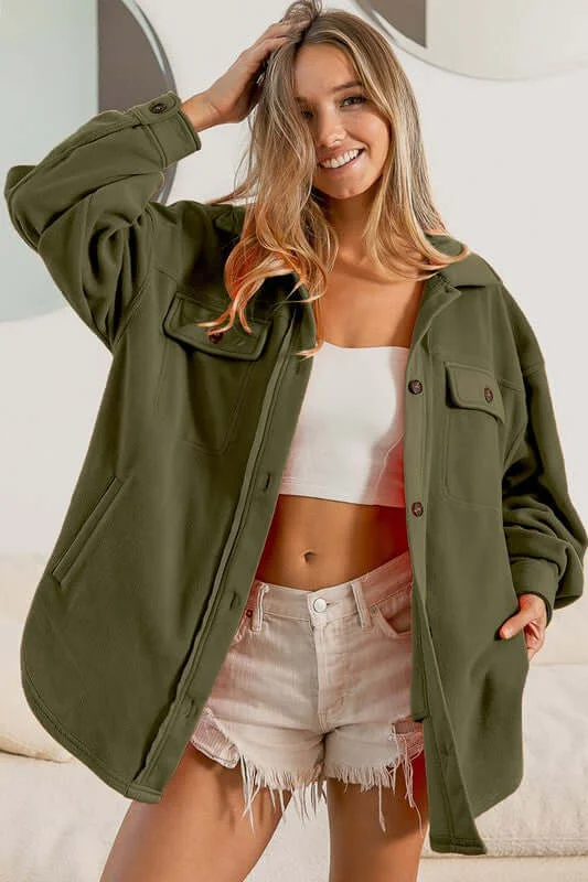 Fleece Buttoned Down Oversized Jacket Shacket Satin Jacket Silk Jacket Chiffon Jacket