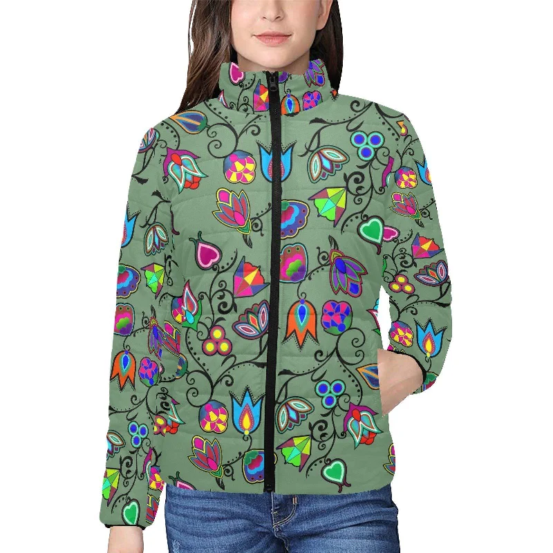 Indigenous Paisley Dark Sea Women's Stand Collar Padded Jacket Stand-Up Collar Roll-Neck Collar Turtle Neck