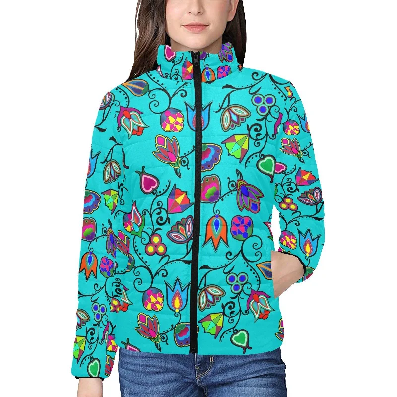 Indigenous Paisley Sky Women's Stand Collar Padded Jacket Welt Pockets Slit Pockets Flap Pockets