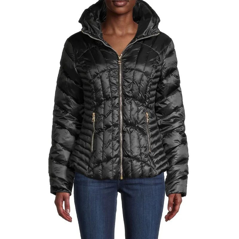 Karl Lagerfeld Paris Quilted Puffer Jacket - Black Anorak Shell Jacket Lightweight Jacket