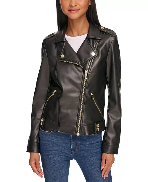 Karl Lagerfeld Paris Vegan Leather Moto Jacket Satin Jacket Silk Jacket Chiffon Jacket