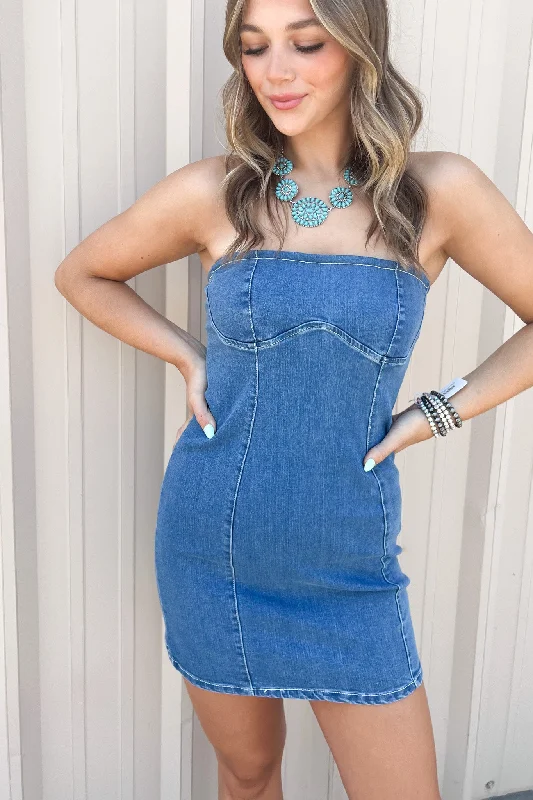 Last Night Lonely Mini Dress in Denim Trendy Lace Mini Dress