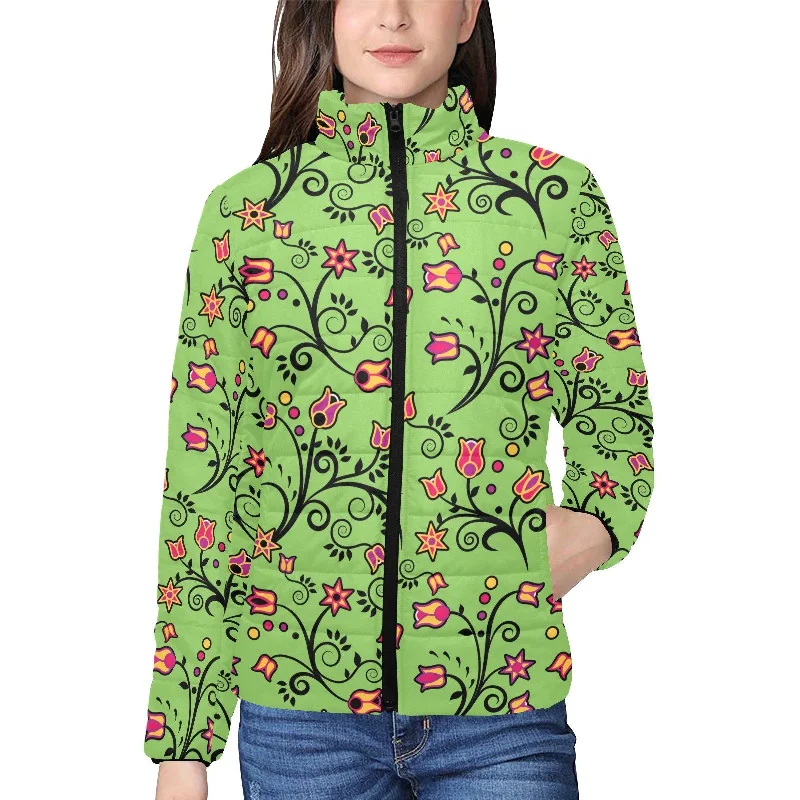 LightGreen Yellow Star Women's Stand Collar Padded Jacket Satin Jacket Silk Jacket Chiffon Jacket