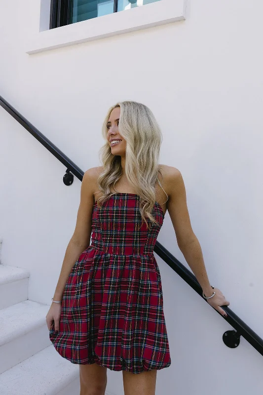 Lottie Mini Dress - Red Plaid Comfortable Shift Mini Dress