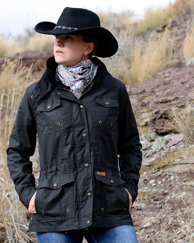 Outback Trading® Women's Jill-A-Roo Black Oilskin Western Jacket Tiered Jacket Buttoned Jacket Zippered Jacket