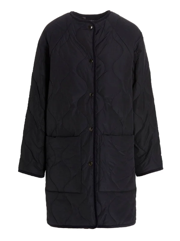 Quilted Long Jacket Welt Pockets Slit Pockets Flap Pockets