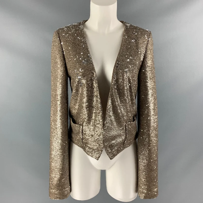 RACHEL ZOE Size S Gold Silver Polyester & Spandex Sequined Jacket Toggled Jacket Drawstring Jacket Belted Jacket