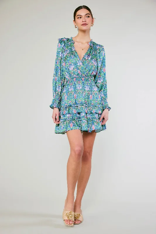 Ruffled Surplice Floral Mini Dress Casual High-Waist Mini Dress