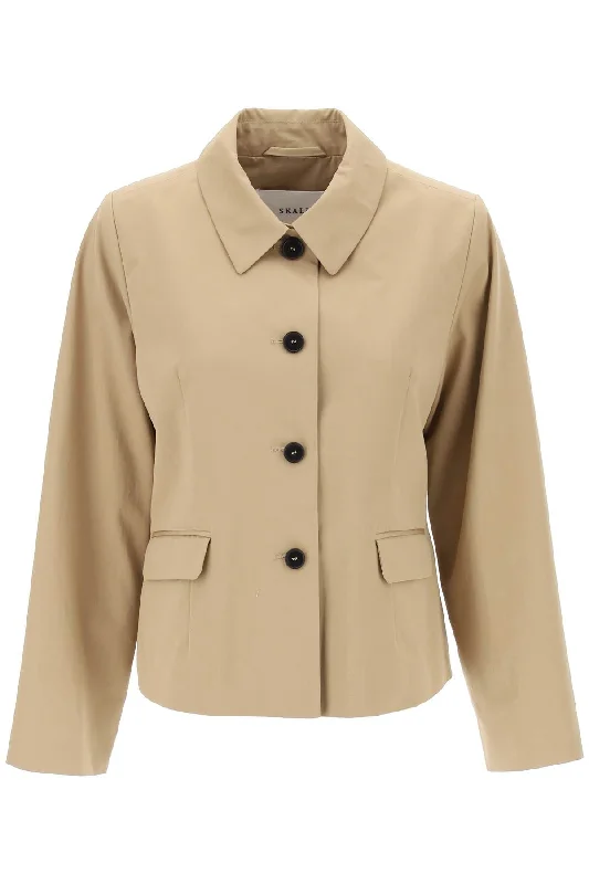 Short Cotton Waterproof Jacket Named Petra In Italian Zippered Front Buttoned Front Snap Front