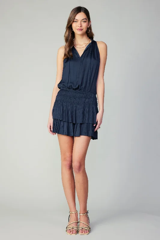 Cara Sleeveless Pleated Mini Dress Fashionable Denim Mini Dress