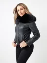 True Religion Black Faux Leather  & Faux Fur Collar Moto Jacket Hooded Jacket Caped Jacket Shawl Collar Jacket